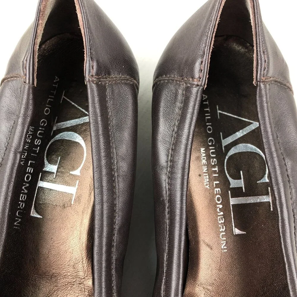 AGL Attilio Giusti Leombruni Women's Size 39.5 (9.5) Brown Leather Slip On Pumps